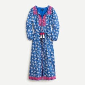 J.Crew Maxi Dress Size S Night Sky Blue Balloon Sleeve India Boho batik Indigo